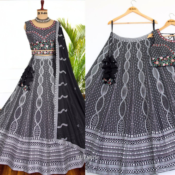 Black color Real Mirror & Embroidery & Sequence work Designer Lehenga Choli for Wedding Function BL1461 4