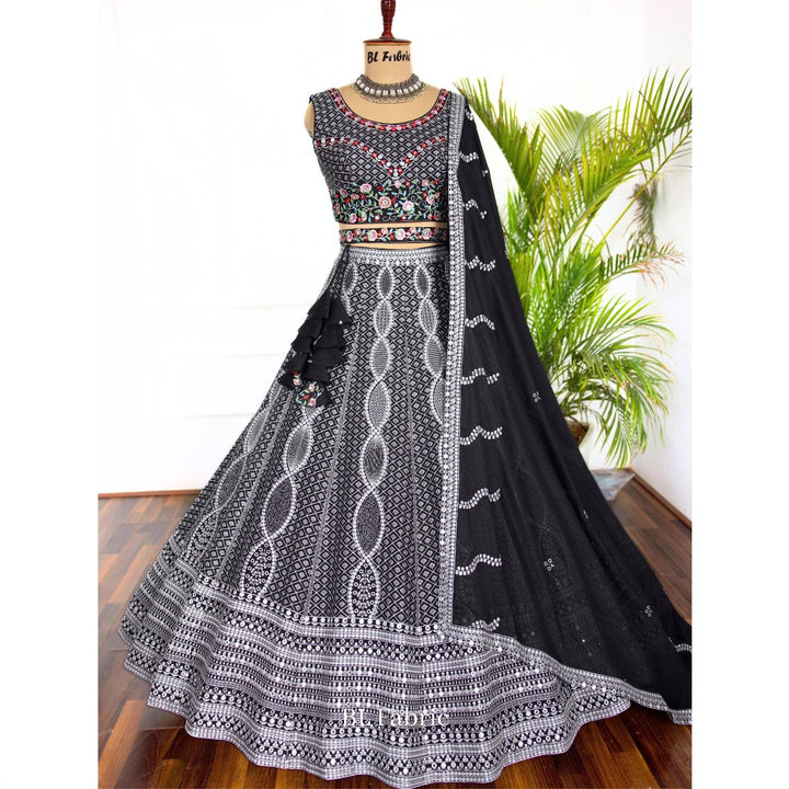 Black color Real Mirror & Embroidery & Sequence work Designer Lehenga Choli for Wedding Function BL1461