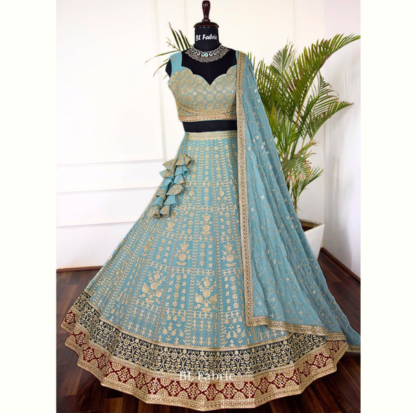 Light Blue color Zari Embroidery work Designer Lehenga Choli for Wedding Function BL1466