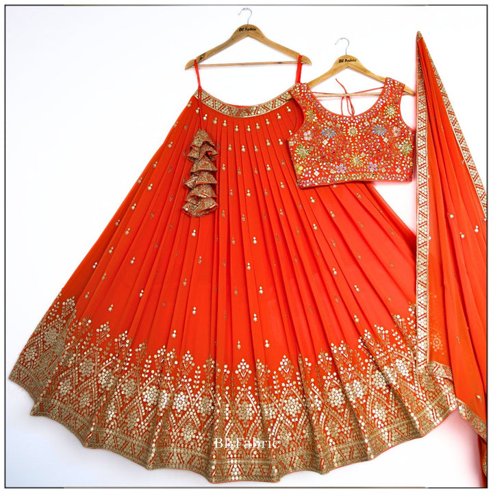 Orange color Real Mirror Embroidery work Designer Lehenga Choli for Wedding Function BL1467 4