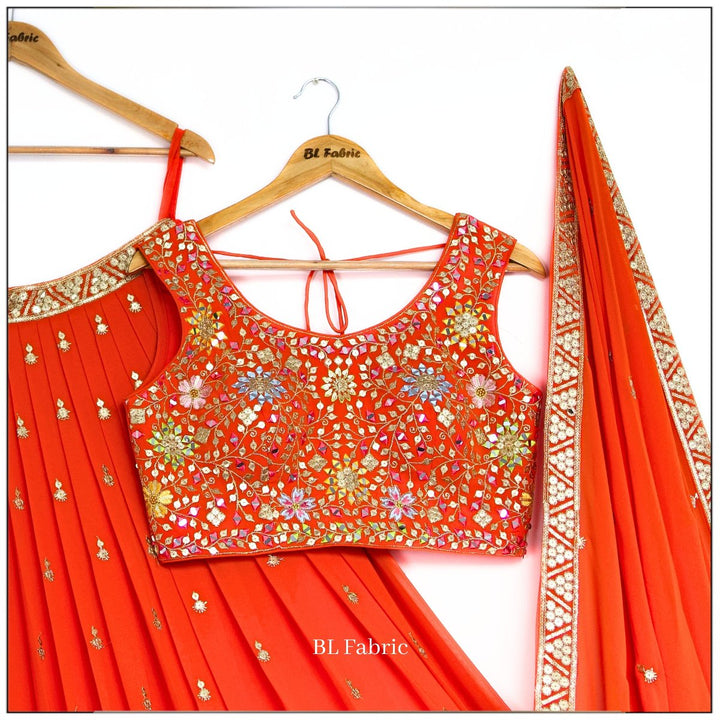 Orange color Real Mirror Embroidery work Designer Lehenga Choli for Wedding Function BL1467 5