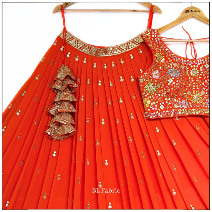 Orange color Real Mirror Embroidery work Designer Lehenga Choli for Wedding Function BL1467 6