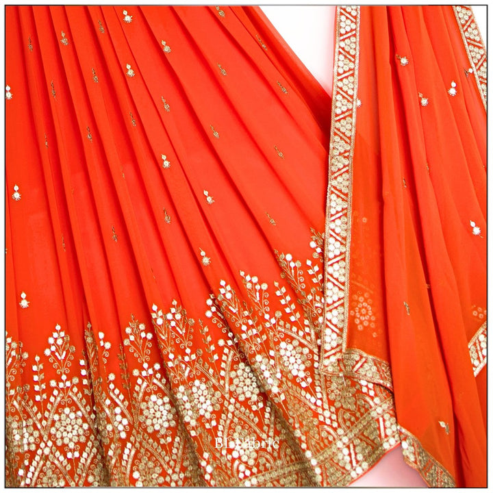 Orange color Real Mirror Embroidery work Designer Lehenga Choli for Wedding Function BL1467 7