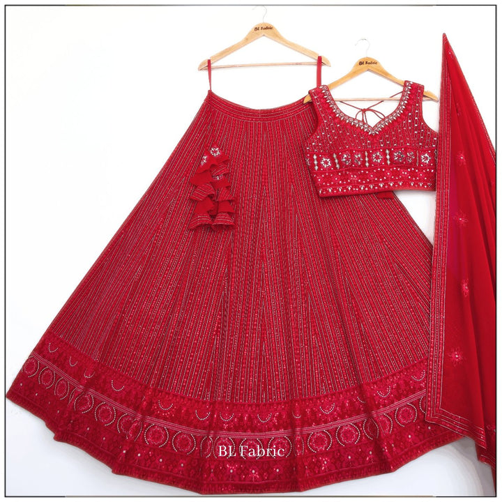 Red color Real Mirror Embroidery work Designer Lehenga Choli for Wedding Function BL1468 5