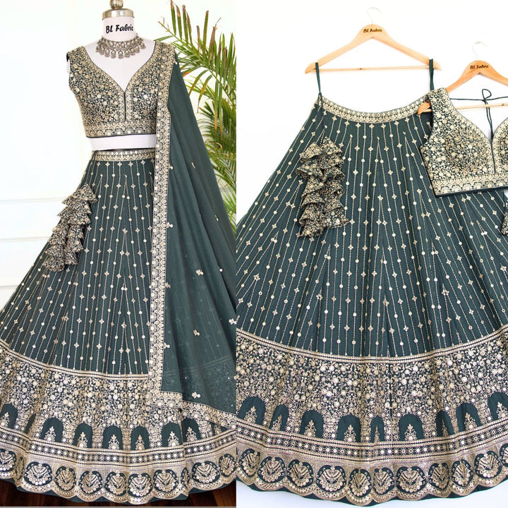 Light Green color Sequence & Thread Embroidery work Designer Lehenga Choli for Wedding Function BL1473 4