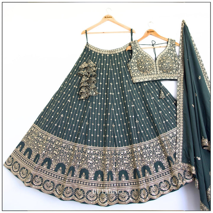 Light Green color Sequence & Thread Embroidery work Designer Lehenga Choli for Wedding Function BL1473 5