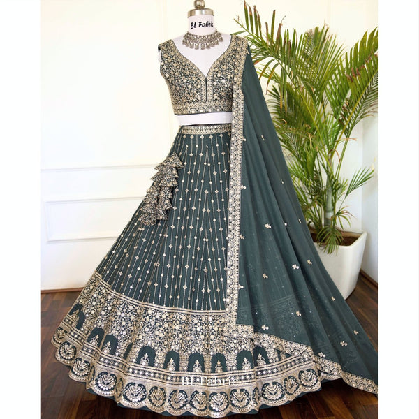 Light Green color Sequence & Thread Embroidery work Designer Lehenga Choli for Wedding Function BL1473