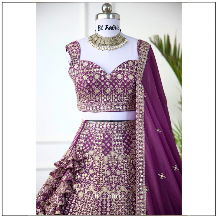 Purple color Embroidery & Sequence work Designer Lehenga Choli for Wedding Function BL1474 1