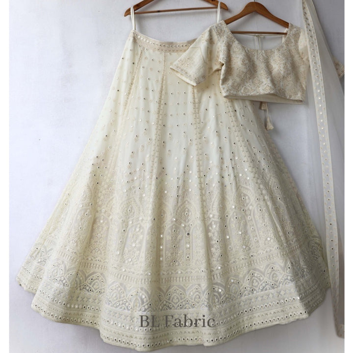 White color Embroidery & Mirror work Designer Lehenga Choli for Wedding Function BL1238