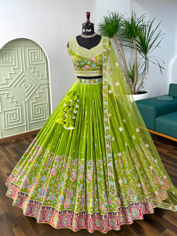 Green color Embroidery & Sequence work Designer Lehenga Choli for Wedding Function BL1620
