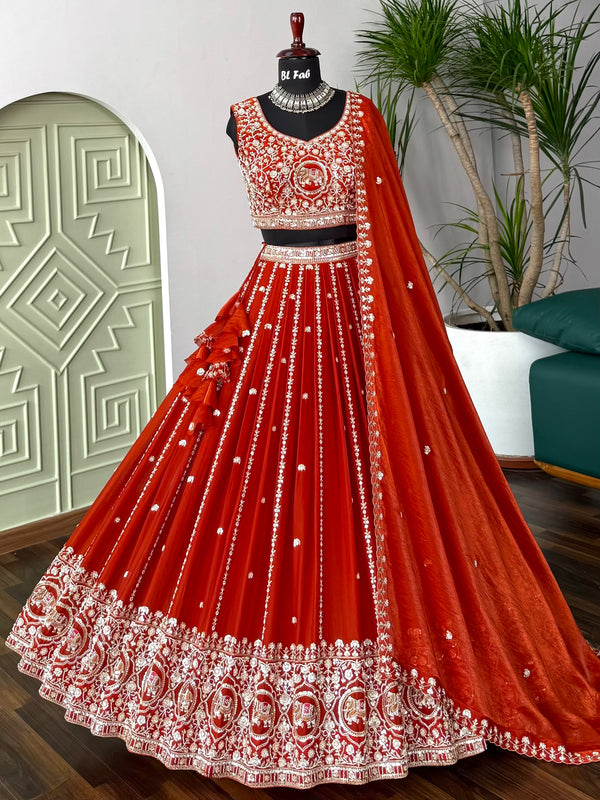 Orange color Hand Embroidery work Designer Lehenga Choli for Wedding Function BL1623