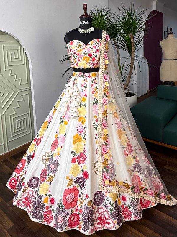 White color Embroidery & Sequence work Designer Lehenga Choli for Wedding Function BL1604