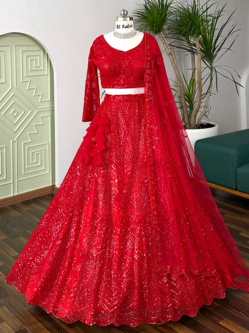 Red color Hand Embroidery work Designer Lehenga Choli for Wedding Func – BL  Fabric