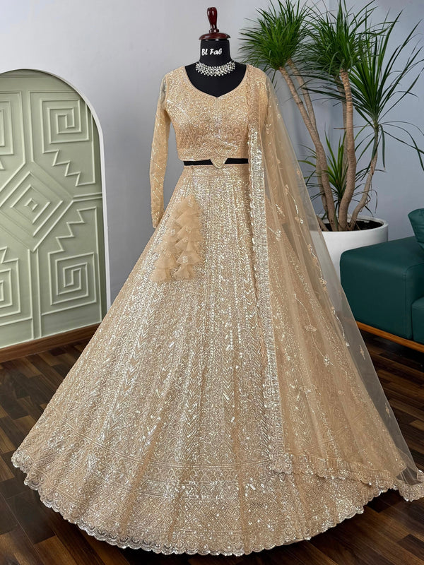 Golden color Hand Embroidery work Designer Lehenga Choli for Wedding Function BL1615