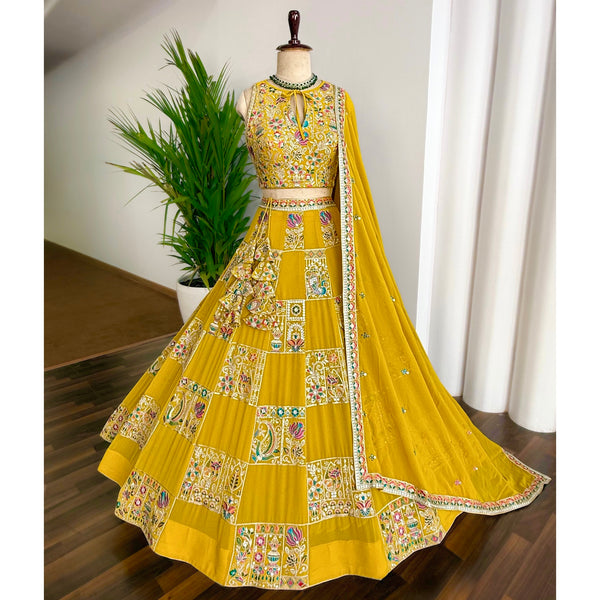 Yellow color Sequence Embroidery work Designer Lehenga Choli BL1584
