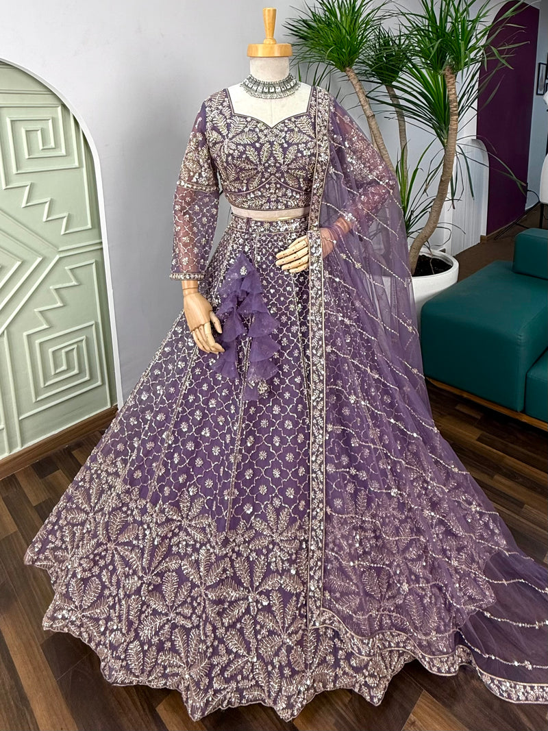 Purple color Hand Embroidery work Designer Lehenga Choli for Wedding F BL Fabric Purple color Hand Embroidery work Designer Lehenga Choli for Wedding F BL Fabric