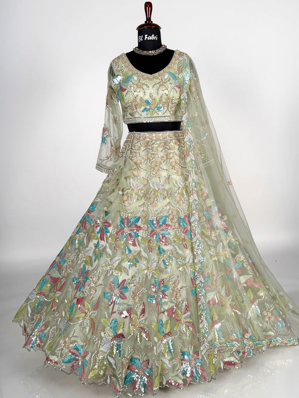 Pastal Green color Hand Embroidery work Designer Lehenga Choli for Wedding Function BL1592