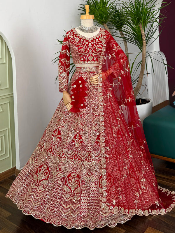 Red color Hand Embroidery work Designer Lehenga Choli for Wedding Function BL1609