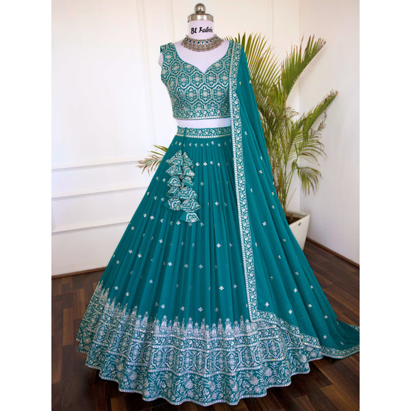 Light Green color Sequence Embroidery work Designer Lehenga Choli for Wedding Function BL1507