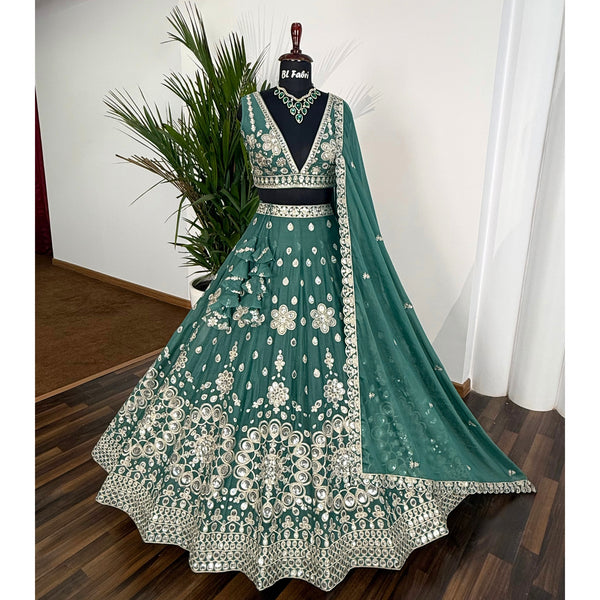 Mid Green color Sequence Embroidery work Designer Lehenga Choli BL1588