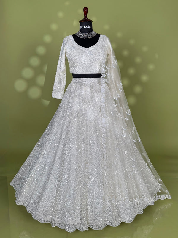 White color Hand Embroidery work Designer Lehenga Choli for Wedding Function BL1591