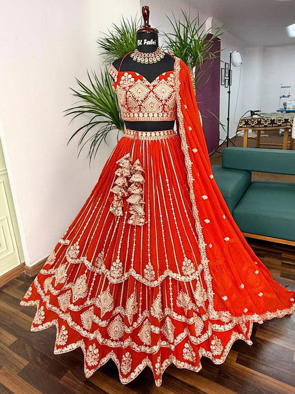 Orange color Sequence Embroidery work Designer Lehenga Choli BL1594