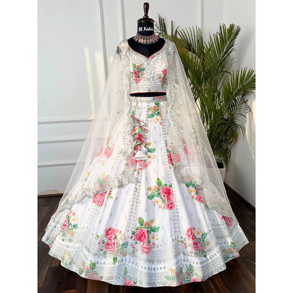 White color Embroidery & Sequence work Designer Lehenga Choli for Wedding Function BL1479