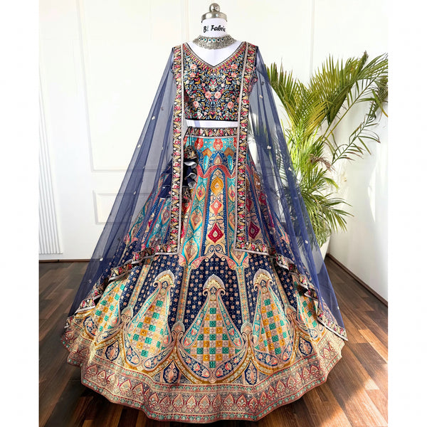 Multi color Sequence & Thread Embroidery work Designer Lehenga with Blue choli for Any Function BL1485_Jacard_Blue