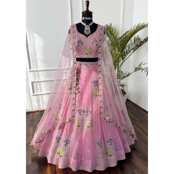 Light Pink color Sequence Embroidery work Designer Lehenga Choli for Wedding Function BL1506