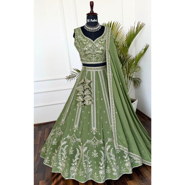 Mehendi Green color Sequence Embroidery work Designer Lehenga Choli for Wedding Function BL1508