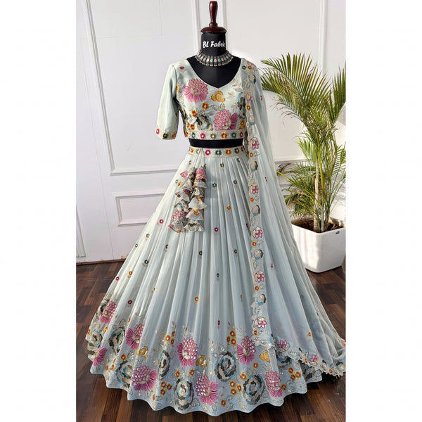 Pastal Green color Sequence Embroidery work Designer Lehenga Choli for Wedding Function BL1509