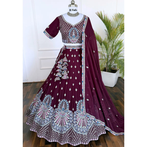 Solid Maroon color Sequence Embroidery work Designer Lehenga Choli for Wedding Function BL1511