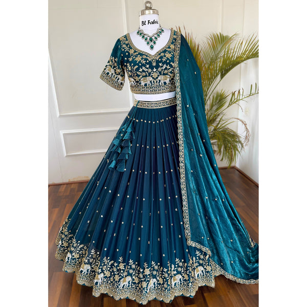 Mid Green color Hand Embroidery work Designer Lehenga Choli for Wedding Function BL1514