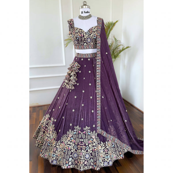 Rosy Purple color Sequence Thread Embroidery work Designer Lehenga Choli for Any Function BL1515