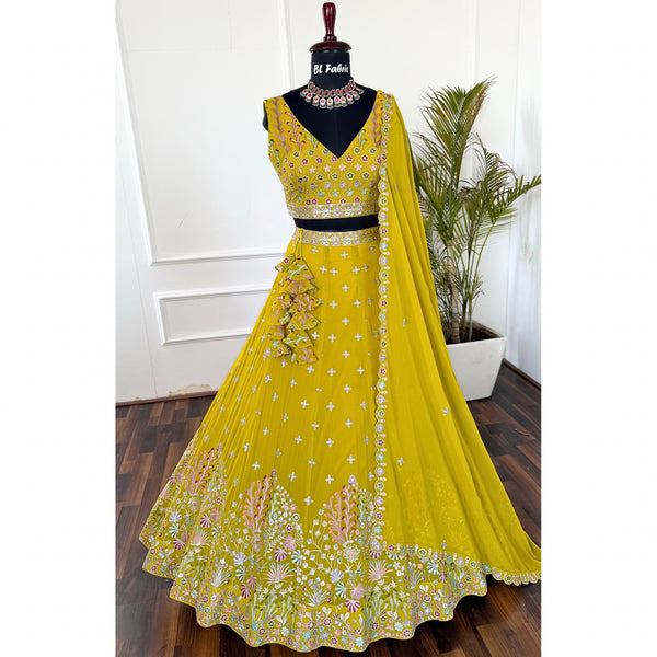 Yellow color Sequence Embroidery work Designer Lehenga Choli for Wedding Function BL1516