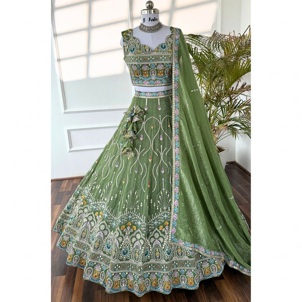Light Green color Thread Embroidery work Designer Lehenga Choli BL1540