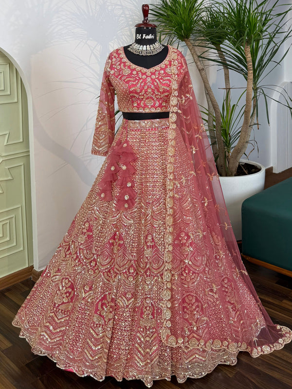 Peach color Hand Embroidery work Designer Lehenga Choli for Wedding Function BL1610