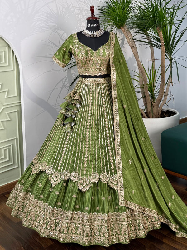Parrot Green color Sequence Embroidery work Designer Lehenga Choli BL1611