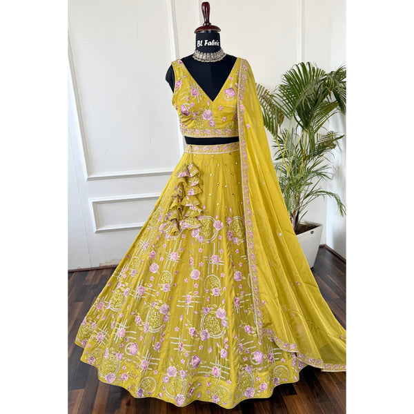Yellow Lehenga color Zari Embroidery work Designer Lehenga Choli BL1545