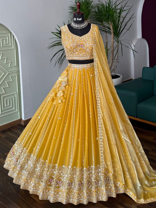 Yellow color Hand Embroidery work Designer Lehenga Choli for Wedding Function BL1621