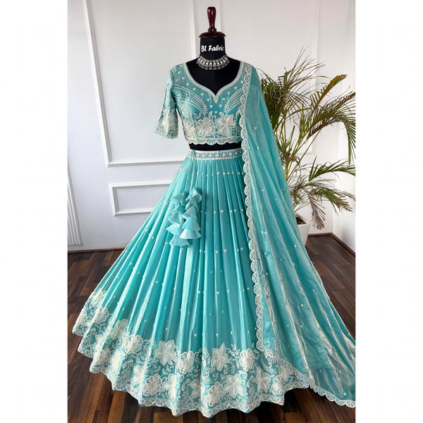 Skyblue color Hand Embroidery work Designer Lehenga Choli for Wedding Function BL1555