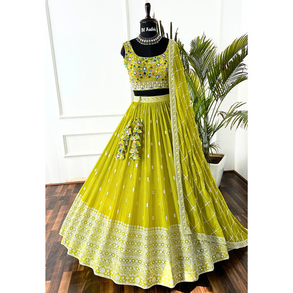 Parrot Green color Embroidery & Sequence work Designer Lehenga Choli for Wedding Function BL1455