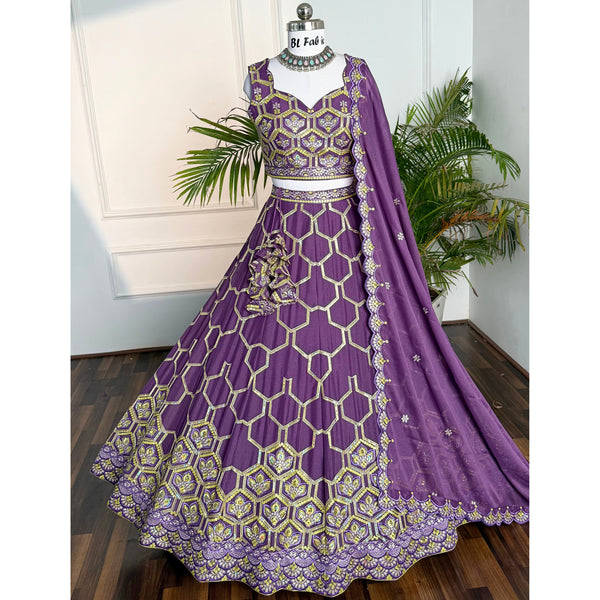 Rosy Purple color Sequence Embroidery work Designer Lehenga Choli BL1565