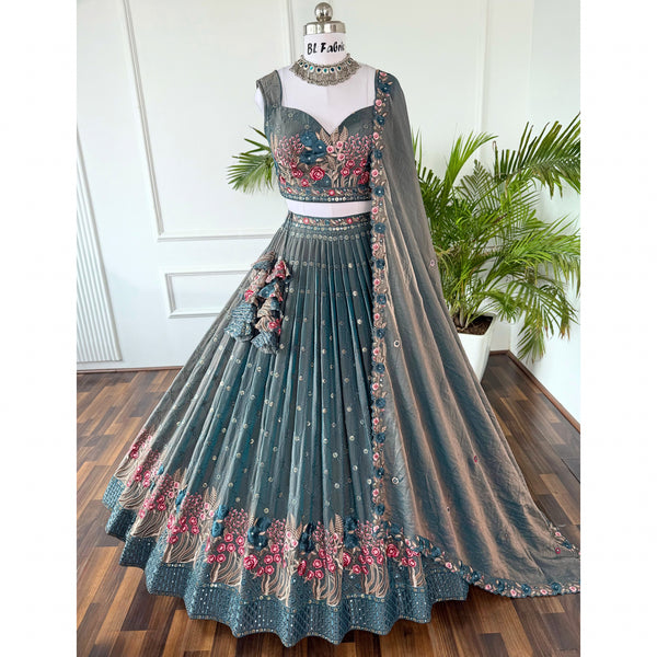 grey color Sequence Embroidery work Designer Lehenga Choli for Wedding Function BL1569