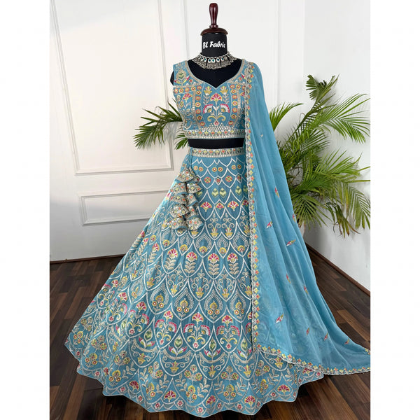 Skyblue color Sequence Embroidery work Designer Lehenga Choli for Any Function BL1572