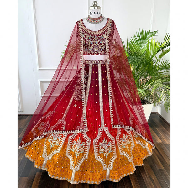 Shadding Red Orange color Sequence Embroidery work Designer Lehenga Choli for Wedding Function BL1577