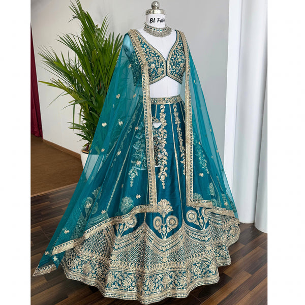 Firozi color Designer Sequence Embroidery work Lehenga choli for Wedding Function BL1578