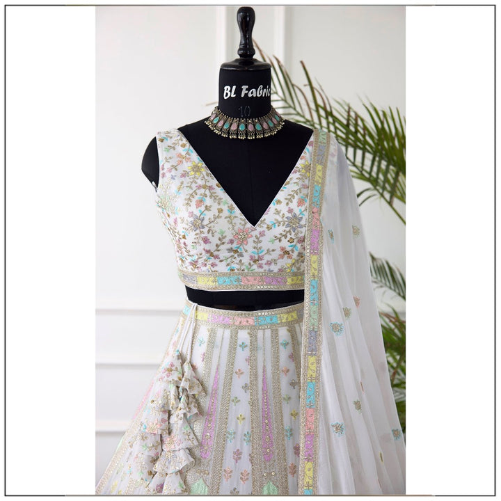 White color Designer Sequence Embroidery work Lehenga choli for Wedding Function BL1428 2