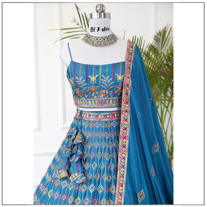 FIrozi color Designer Sequence Embroidery work Lehenga choli for Wedding Function BL1430 2