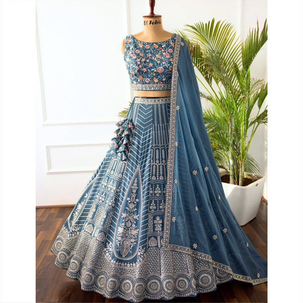 Light Blue color Embroidery & Sequence work Designer Lehenga Choli for Wedding Function BL1452